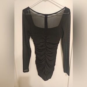 Elegant Black Ruched Long Sleeve Dress